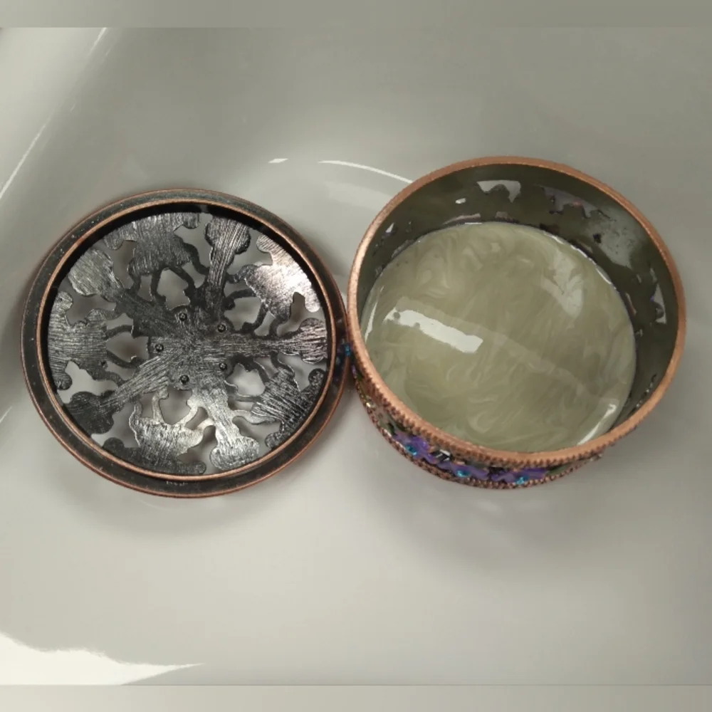 Elegant Bronze Jewelry Trinket with Purple Details